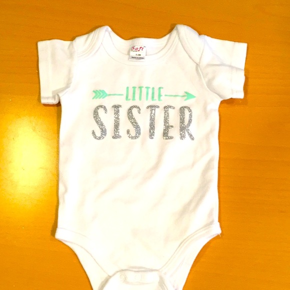 Bundle of Onesies: Butterfly Long-Sleeves, “Little Sister” Glitter Short-Sleeves - Picture 3 of 8